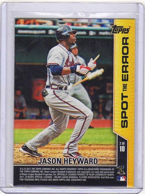 2011 Topps Opening Day Spot the Error Jason Heyward  Card #2 - Atlanta Braves